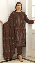 Fine Karandi Full Hevay Emb Shirt  Dyed Karandi Full Emb Dupatta Plain Dyed Trouser