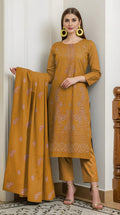 Fine Karandi Full Hevay Emb Shirt  Dyed Karandi Full Emb Dupatta Plain Dyed Trouser
