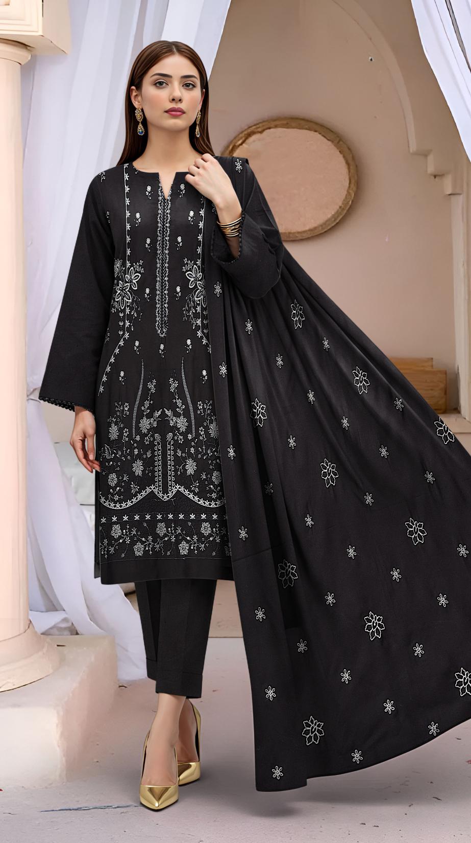 Fine Dhanak Full Hevay Emb Shirt Dyed Dhanak Full Emb Dupatta Plain Dyed Trouser