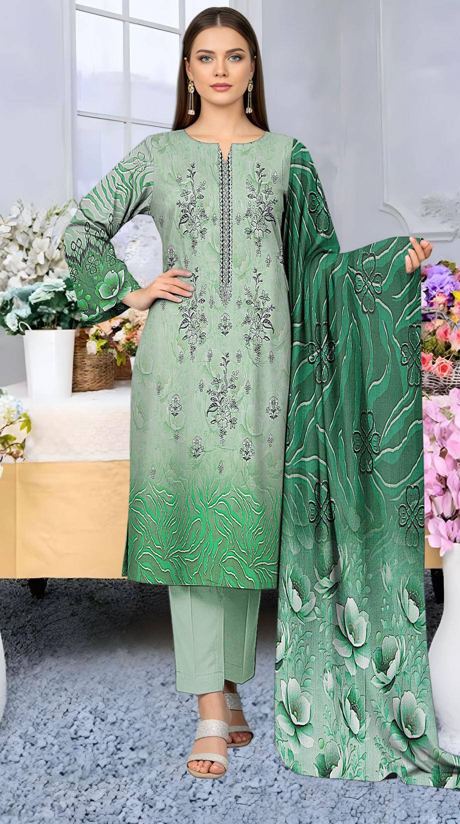 Digital printed Viscous Emb Shirt Digital Bamber Dupatta Plain Dyed Trouser