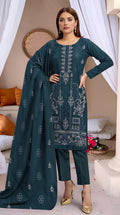 Fine Dhanak Full Hevay Emb Shirt Dyed Dhanak Full Emb Dupatta Plain Dyed Trouser