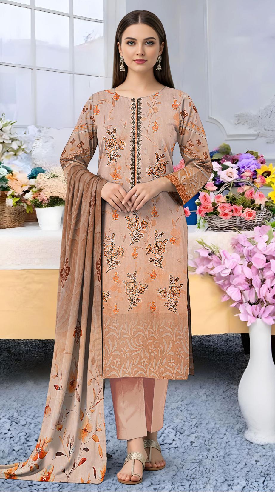 Digital printed Viscous Emb Shirt Digital Bamber Dupatta Plain Dyed Trouser
