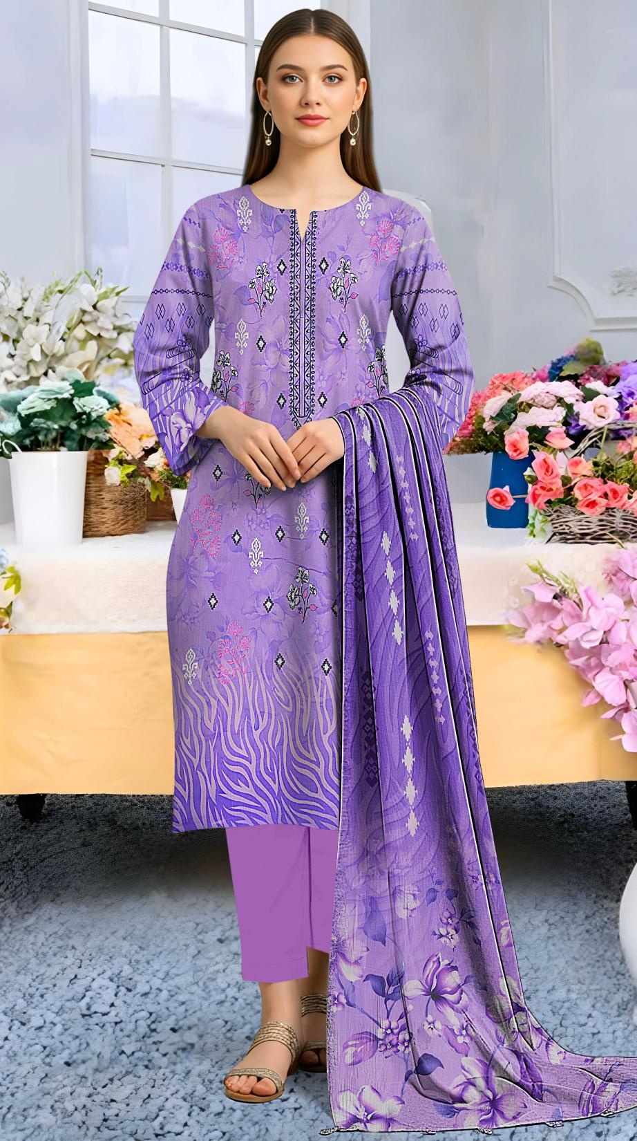 Digital printed Viscous Emb Shirt Digital Bamber Dupatta Plain Dyed Trouser
